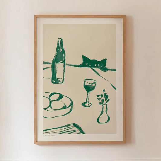 Sneaky Cat Wine Canvas Print – Kitchen Wall Art Poster