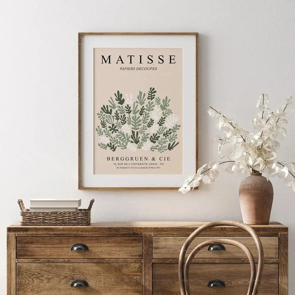 Matisse Sage Green Botanical Wall Art Poster | Nordic Minimalist Canvas Print