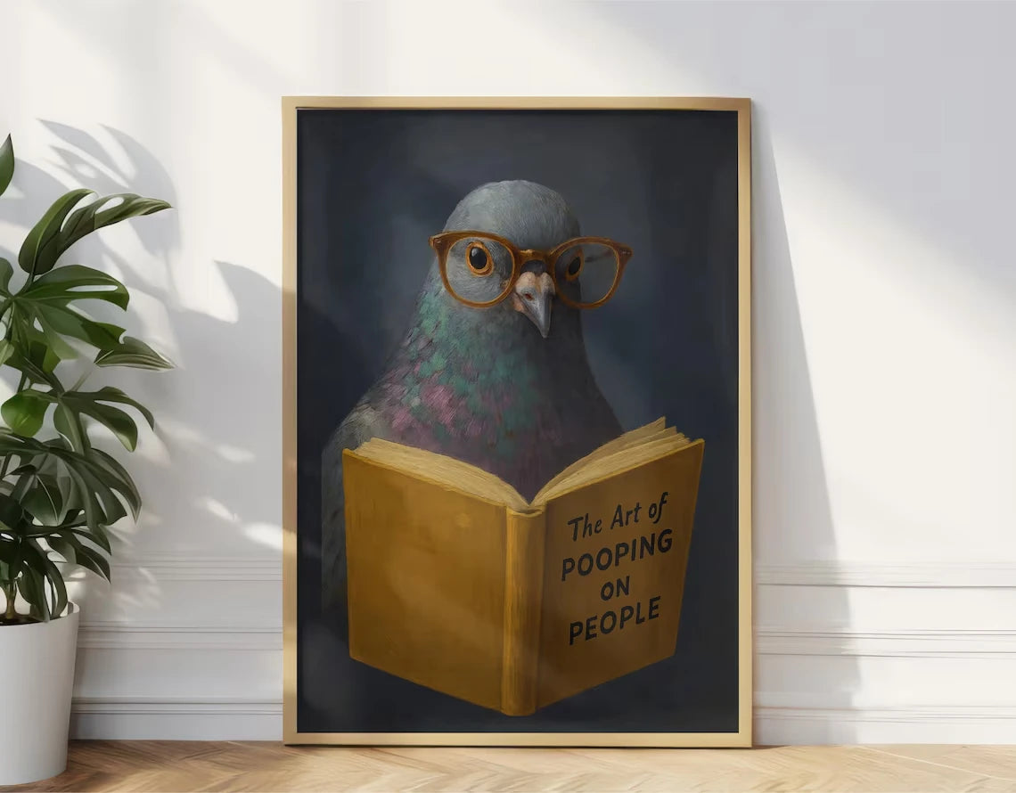 Funny Pigeon Wall Art – Humorous Bathroom Poster Print