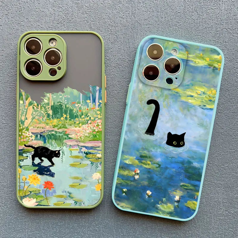 Anime Black Cat Floral iPhone Case – iPhone 11 to 17 Pro Max