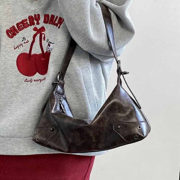 Pu Leather Retro Women's Underarm Bag Cool Y2k Girls