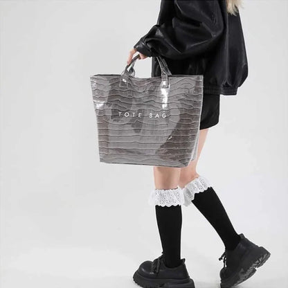 Crocodile Texture Tote Bag Pvc Kraft Paper Large Capacity Luxury Hobo Handbag