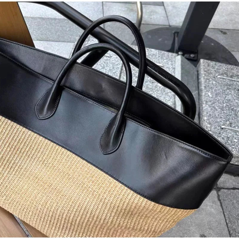 Luxury Genuine Leather Straw Bag