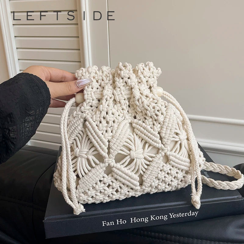 Woven Raffia Crossbody Bag for Women – Boho Knit Beach Purse