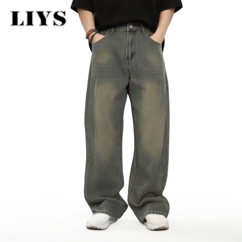 Men S European American Retro Baggy Straight Leg Jeans Spring Women Washed Denim Pants Summer Street