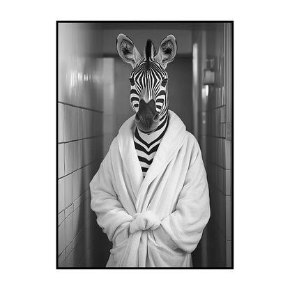 Funny Animal Bathroom Wall Art Poster – Quirky Wildlife in Bathrobe Print