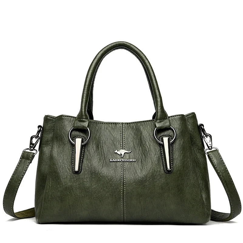 Leather Shoulder Bag – Women's Luxury 3-Layer Crossbody