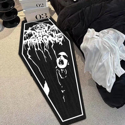 Gothic Skull Coffin Rug – Halloween Non-Slip Floor Mat