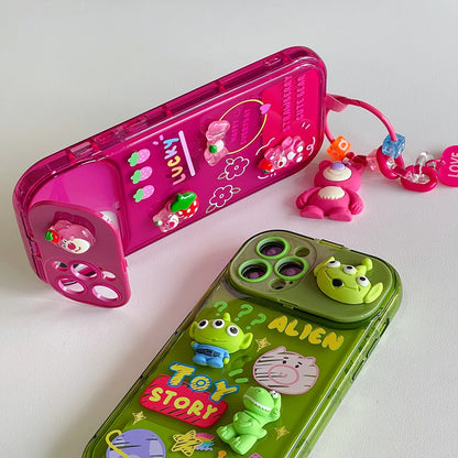 Cute Strawberry Bear iPhone Case with Mirror Stand & Charm Bracelet