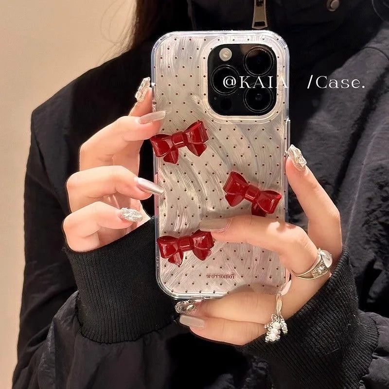 3D Bow Knot iPhone Case – Polka Dot Glitter Hard Cover
