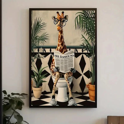 Giraffe Reading Newspaper Bathroom Wall Art Poster