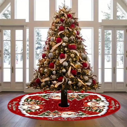 Christmas Tree Skirt – Santa Claus & Reindeer Holiday Decor