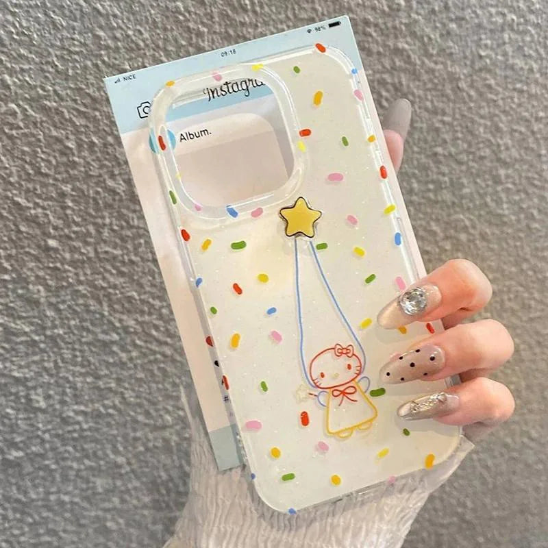 Cute Cat Star Wrist Strap iPhone Case – Colorful Confetti