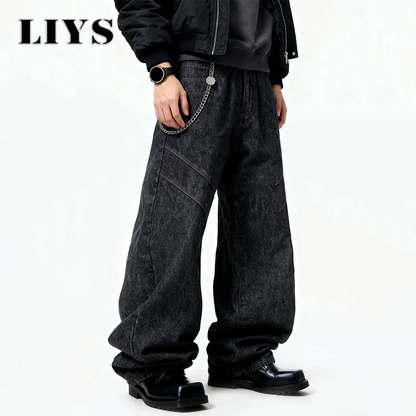 Black Baggy Wide Leg Jeans – Men's Retro Loose Denim