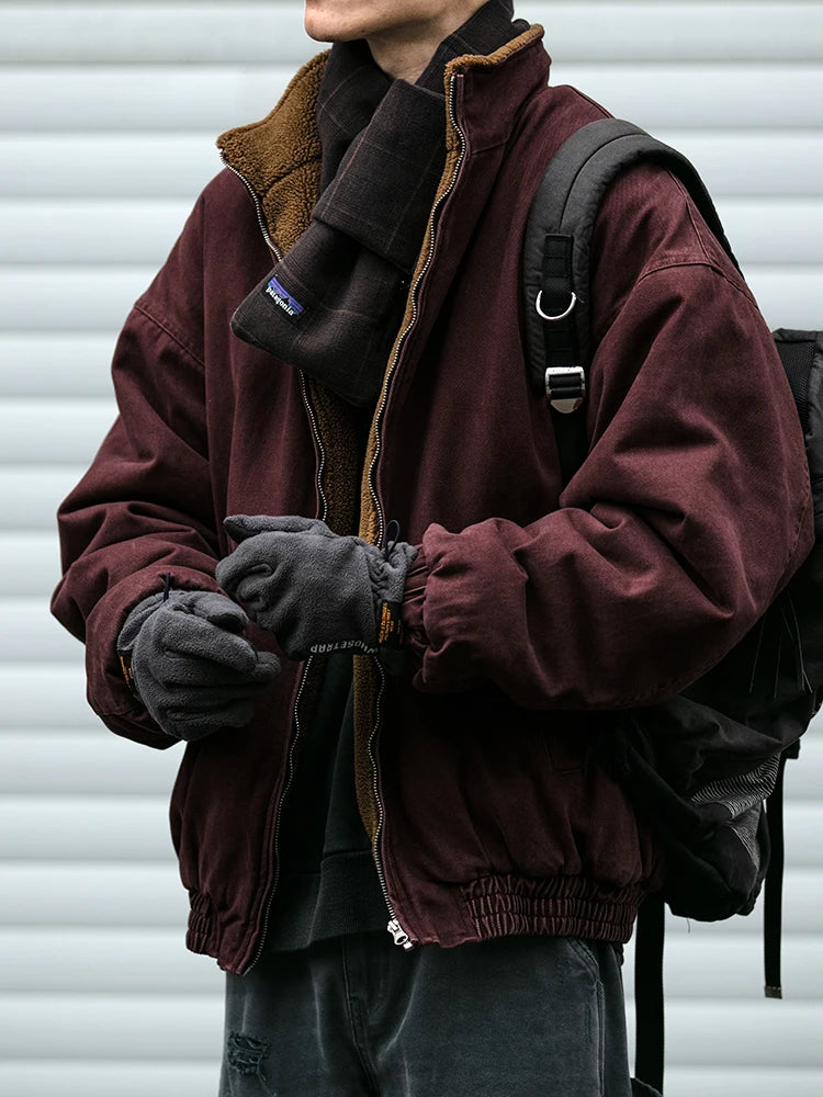 Fleece-Lined Bomber Jacket Men – Japanese Vintage Streetwear