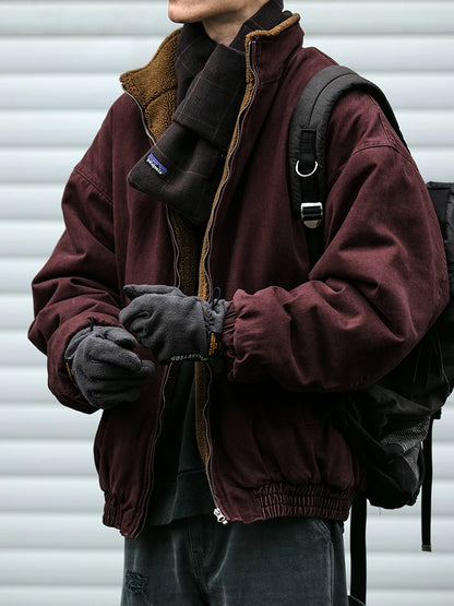 Fleece-Lined Bomber Jacket Men – Japanese Vintage Streetwear