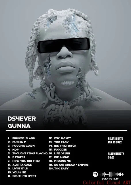 Gunna DS4EVER Album Tracklist Poster – Hip Hop Music Wall Art Print