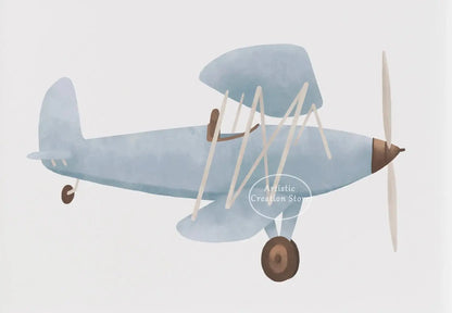 Boys Nursery Wall Art Vintage Travel Prints Blue Plane Balloon