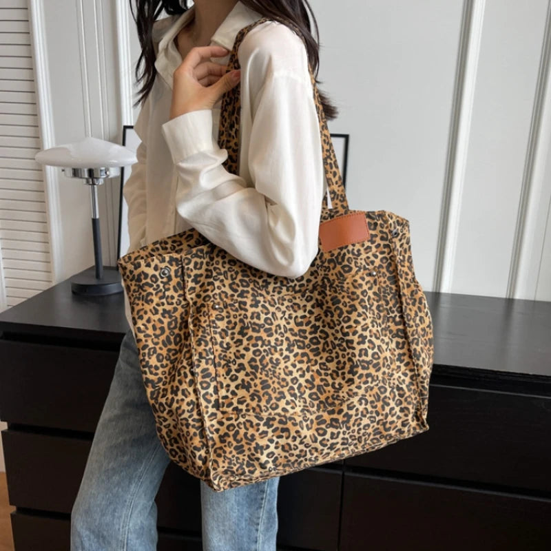 Leopard Design 2026 Korean Fashion Shopper Big Shopping Bag