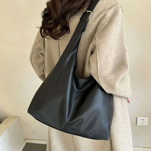 Fashion Leather Tote Bag Simple Large High Capacity Shoulder Bag
