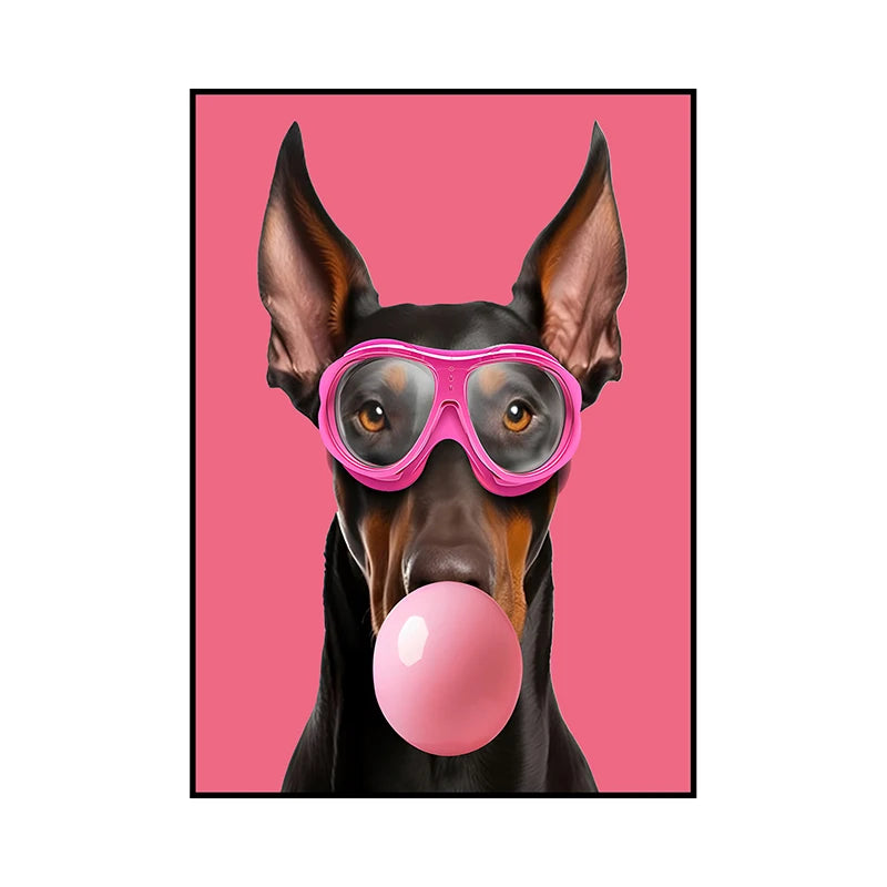 Funny Dog Bubble Gum Poster – Pomeranian with Pink Glasses Wall Art Print