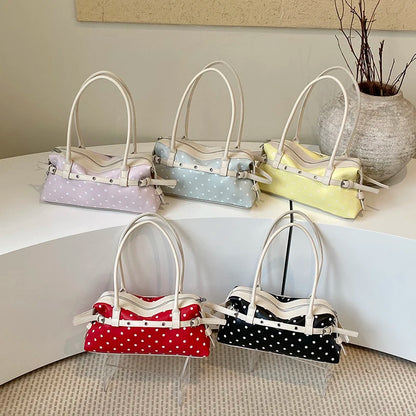 Polka Dot Top Handle Bag – Korean Style Contrast Color Crossbody