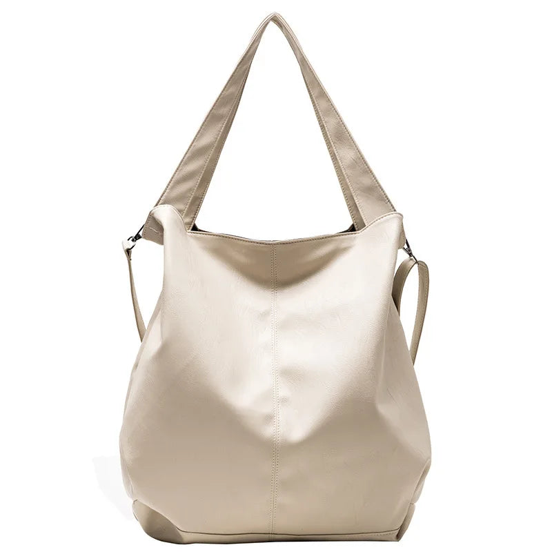 Fashion Big Leather Tote Bag For Women Large Capacity Retro