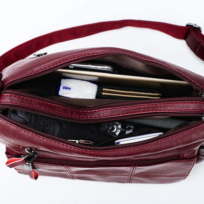Genuine Leather Shoulder Bag Multi-Pocket Crossbody Handbag