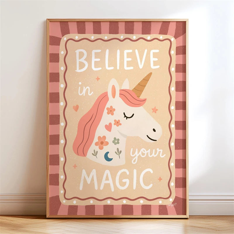 Boho Kids Wall Art Poster – Unicorn Motivational Print for Nursery & Girls Room