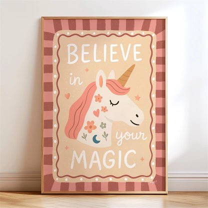 Boho Kids Wall Art Poster – Unicorn Motivational Print for Nursery & Girls Room