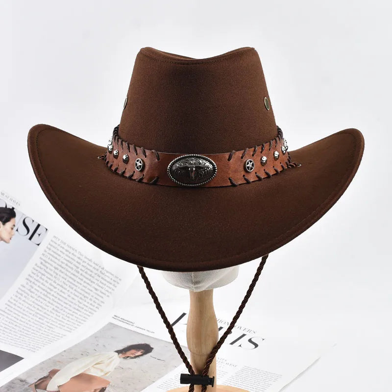 Western Cowboy Hat – Vintage Wide Brim Cowgirl Jazz Hat