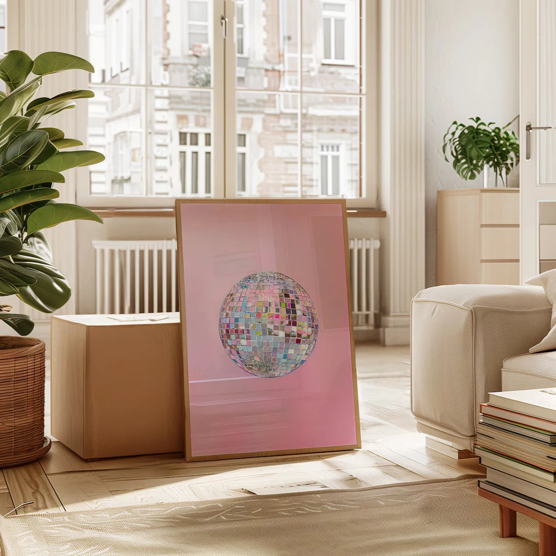 Disco Ball Wall Art Canvas Print – Pink Girly Poster