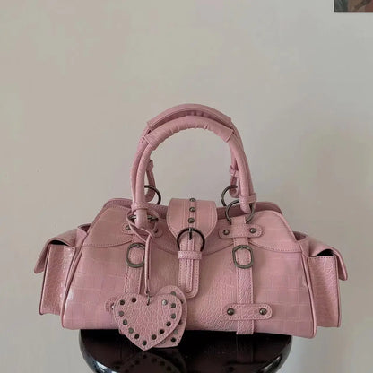 Vintage Pink Y2k Grunge Rivet Handle Crocodile Luxury Designer Bag