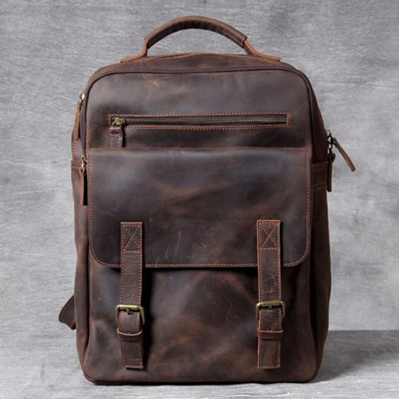 Genuine Leather Backpack for Men – Vintage 15.6" Laptop Bag