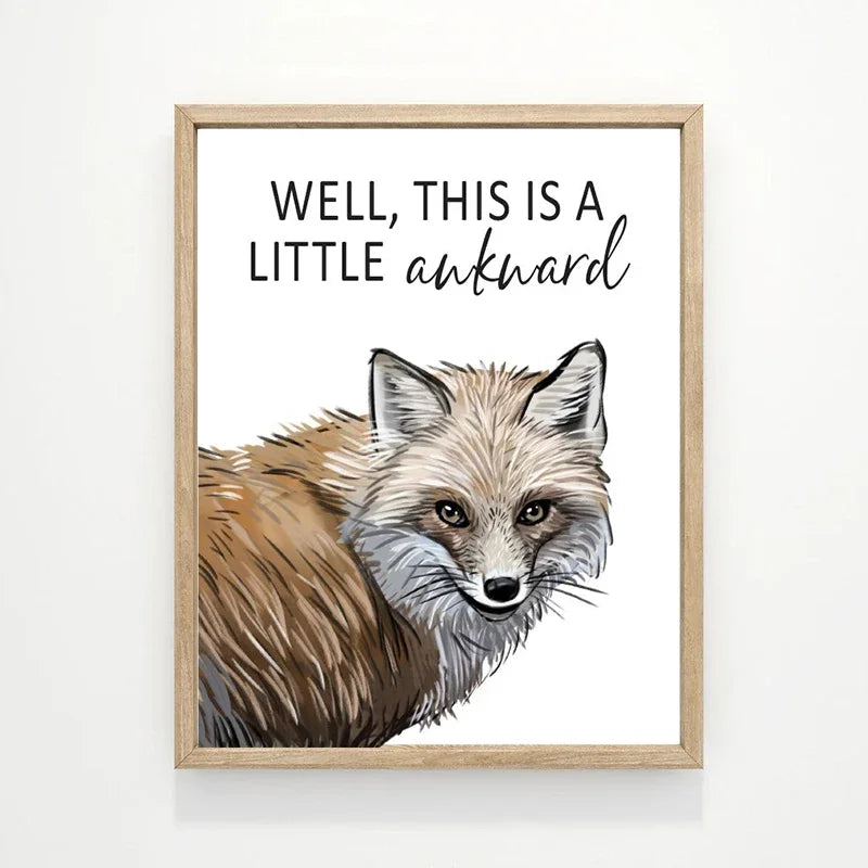 Funny Animal Bathroom Wall Art Poster – Cow, Donkey, Llama, Goat Print