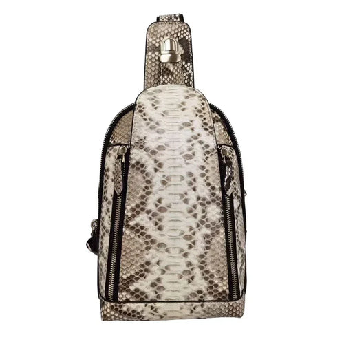 Men's Genuine Leather Sling Chest Bag – Python Skin Shoulder Pack