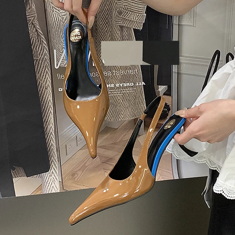 Patent Leather Pointed Toe Slingback Heels – Women's Stiletto Pumps