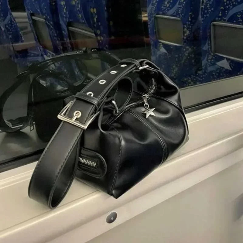 Y2K Korean Gothic Star Girl Black Handbag