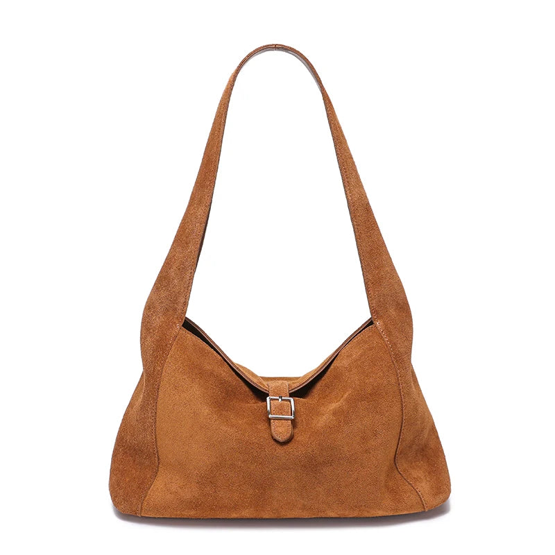 Suede Leather Shoulder Bag for Women – Soft Cowhide Crossbody