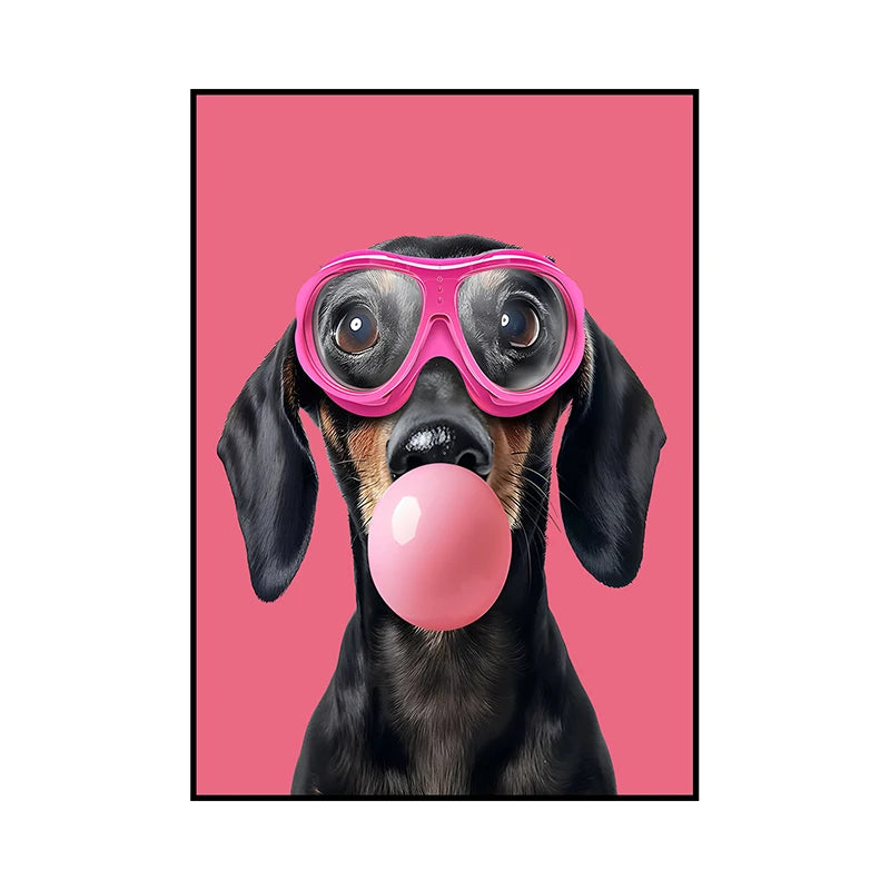 Funny Dog Bubble Gum Poster – Pomeranian with Pink Glasses Wall Art Print