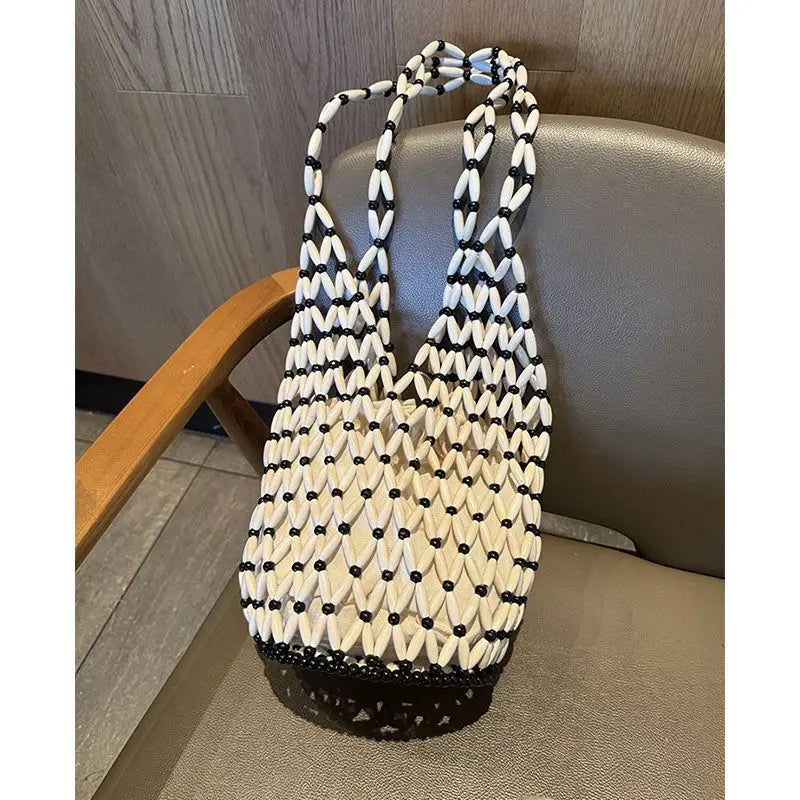 Summer Handmade Beaded Shoulder Bag Hollow-out Wooden