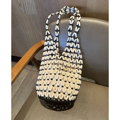 Summer Handmade Beaded Shoulder Bag Hollow-out Wooden