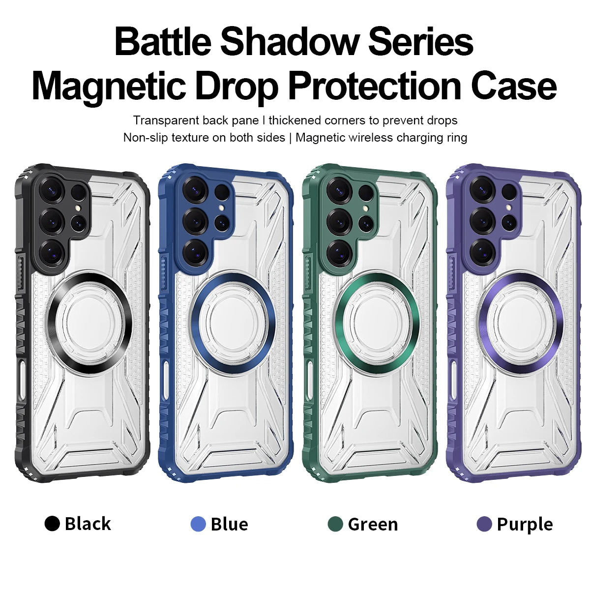 Magnetic Samsung Galaxy Case – Rugged Clear Cover with Metal Ring