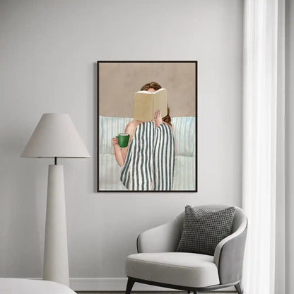 Woman Reading Book Wall Art Print – Minimalist Watercolor Poster