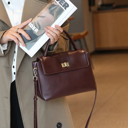 Genuine Leather Top Handle Crossbody Bag for Women Vintage Oil Wax Leather