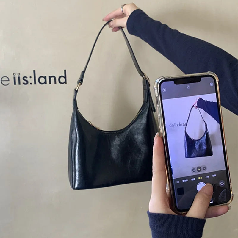 PU Leather Solid Handbags Women Spring Zipper Casual