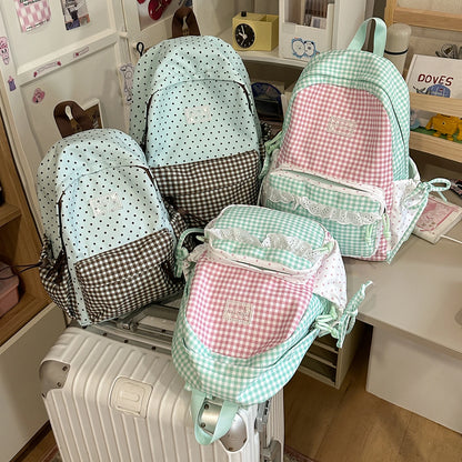 Cute Patchwork Lace Bow Backpack for Women & Girls