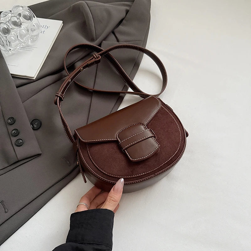 Winter Retro Saddle Shoulder Bag Luxury Designer Female Handbag