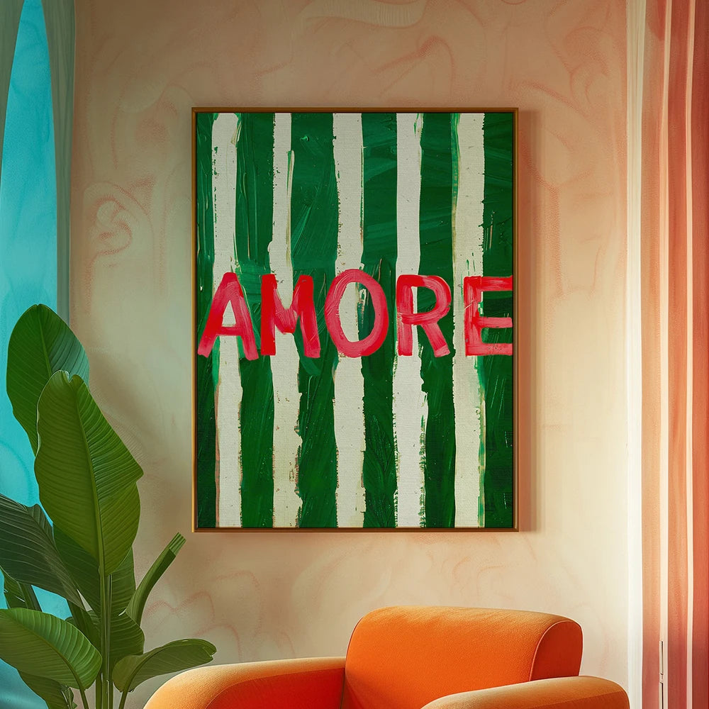 Amore Vintage Green Stripe Wall Art Print – Canvas Poster