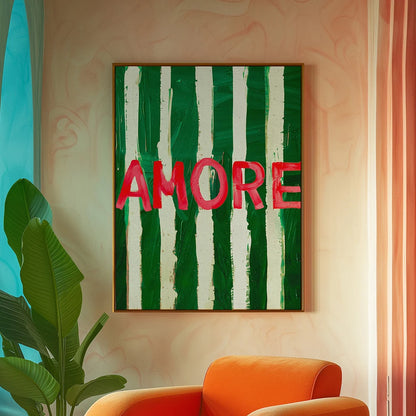 Amore Vintage Green Stripe Wall Art Print – Canvas Poster